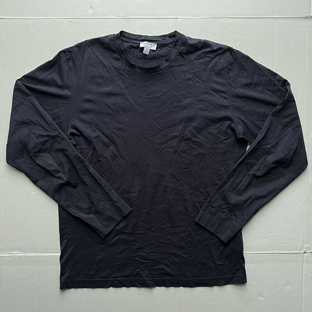 Sunspel Long Sleeve Riviera T-Shirt Navy Men’s M Midweight Cotton James Bond 007 - Picture 2 of 9